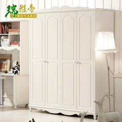 厂价直销特价四门衣柜 韩式套房实木衣柜 象牙白四门衣柜