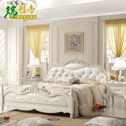 厂家批发 美式乡村实木床1.8米软靠实木双人床美式雕花高箱床