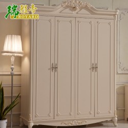 高档欧式实木衣柜 带顶花四门实木衣柜 荷花白大四门衣柜厂价直销