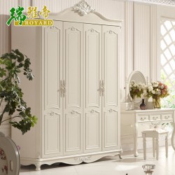 特价象牙白实木衣柜 韩式四门衣柜 高档顶花实木四门衣柜