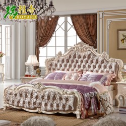 厂家直销批发价欧式绒布软靠床雕花工艺高箱床双人床婚床排骨