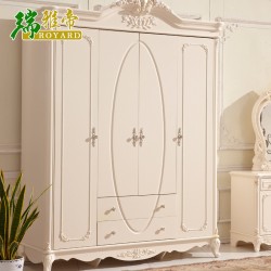 精美雕花四门衣柜带抽 高档顶花实木衣柜 欧式实木衣柜