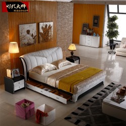 床卧室家具真皮床简约自带储物柜软床特价批发1.8米，1.5米皮艺床