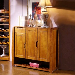 三门鞋柜纯实木现代中式胡桃木色家具玄关柜客厅多层门厅柜
