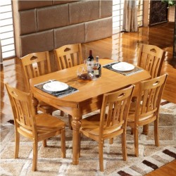 实木餐桌 小户型餐台椅组合 跳台折叠可伸缩圆桌 橡木胡色