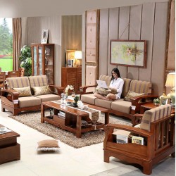 橡木现代新中式宫廷全实木沙发木质木架布艺茶几组合转角沙发特价