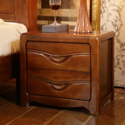 现代中式实木床头柜 橡木整装床头柜 原木胡桃色床边收纳储物柜子