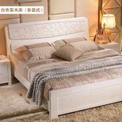 宝梵家具 中式纯白色实木床 高档橡木床板高箱床1.5/1.8米 包邮