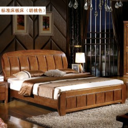 全实木床 橡木现代中式高箱床1.51.8 双人床 胡桃海棠色简约婚床