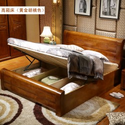 实木床 全实木双人床 现代中式高箱储物 婚床 1.5米 1.8米橡木床