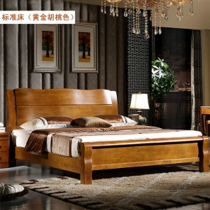 现代中式橡木床 胡桃色1.8米全实木床 拼色高箱储物婚床 特价