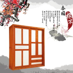 厂家直销 中式地中海实木衣柜 优质四门衣柜推拉门 卧室实木衣柜