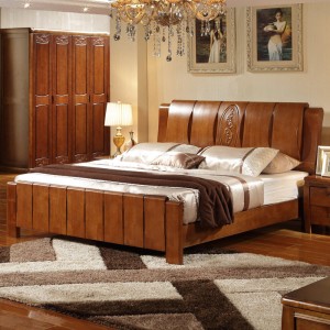 厂家直销卧室家具组合 高箱中式实木双人床 高档卧室实木高箱床