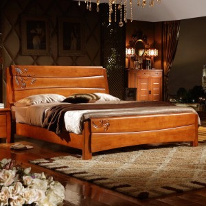 厂家直销 现代中式橡木实木床 高档实木婚床床头柜 橡木家具批发