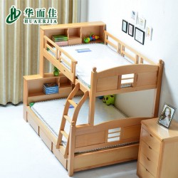 【华而佳】榉木家具 实木上下儿童子母床 高低双层床上下铺带书架 直销801