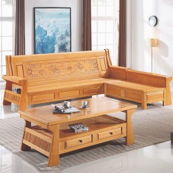 【浩丰】一件代发518#德国进口榉木中式客厅实木沙发组合多功能贵妃椅