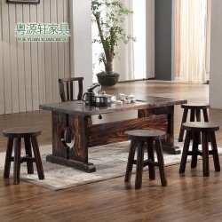 粤源轩简约炭烧木茶几 办公室功夫茶台 客厅实木泡茶桌特价批发