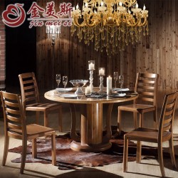 【金美斯】中式实木餐桌椅 实木人造石餐桌 中国风圆餐台1桌4椅餐厅套房家具