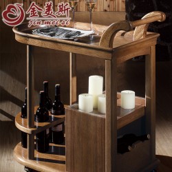 【金美斯】厂家直销 现代中式餐厅 家具双层实木移动 餐车 滑轮酒水车餐车