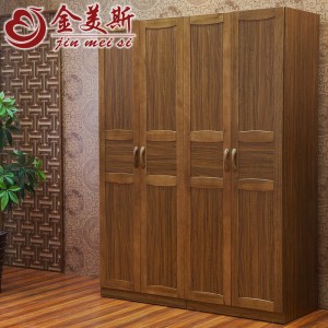【金美斯】现代中式虎斑木板木结合组合衣柜 多门组合衣柜 实木组合衣柜