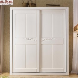 【林德佳】衣柜实木橡木推拉门木质现代中式衣橱白色橱柜定制移门衣柜厂家