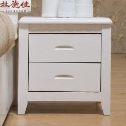【林德佳】特价橡木床头柜实木现代中式白色烤漆两抽简易卧室柜子创意储物柜