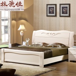 【林德佳】实木床橡木双人床中式1.8米白色全实木卧室家具批发1.5m婚床特价