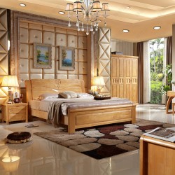 【林德佳】实木床榉木色1.8米双人床厂家直销卧室实木家具批发成人江西南康