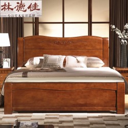 【林德佳】全实木双人床现代中式特价实木床批发高箱储物1.8米橡木床1.5婚床