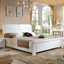 【林德佳】实木床白色双人床橡木1.8米2米大床现代中式烤漆特价简约卧室家具