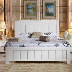【林德佳】特价实木床1.8米双人床白色简约现代高箱床1.5米卧室套房实木家具
