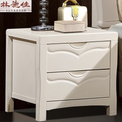 【林德佳】特价橡木床头柜实木简约现代白色烤漆两抽简易卧室柜子雕花创意