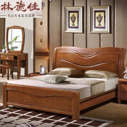 【林德佳】现代中式白色实木床1.5橡木床1.8米双人床储物气压高箱卧室家具