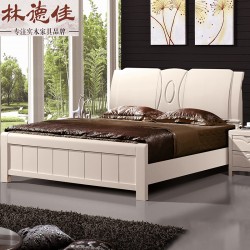 【林德佳】实木床橡木白色简易现代中式1.8米婚床一件代发批发卧室家具厂