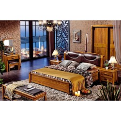 【舒康缘】白蜡木实木床 真皮实木床头高端别墅套房家具1.8米床 厂家直销