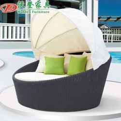 【沃登】沃登家具 休闲沙滩床别墅花园仿藤圆躺床 藤编带遮阳篷双人大圆床