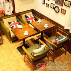 【沃登】北欧 西餐厅沙发桌椅 茶餐厅实木 复古休闲咖啡厅皮沙发卡座组合