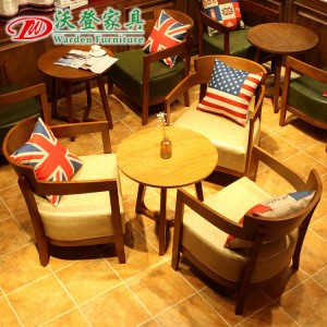 【沃登】美式咖啡厅桌椅 休闲实木围椅 loft西餐厅桌椅 茶几组合批发定制