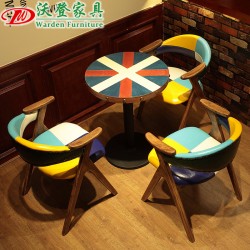 【沃登】时尚 实木餐椅 拼花拼色个性主题美式餐厅特色店甜品店咖啡厅桌椅
