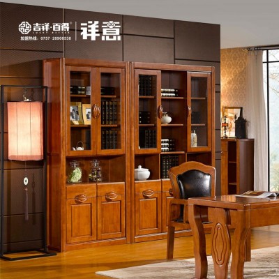 木景佳府现代中式实木二门三门书柜 家用橡木组合书柜储物资料柜