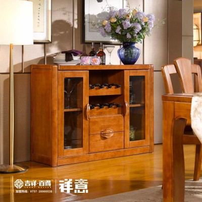 木景佳府实木家具 现代中式实木餐边柜 橡木餐厅储物柜收纳柜厂销
