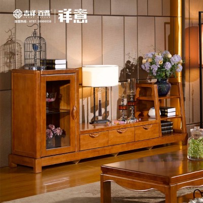 木景佳府实木家具 现代中式实木组合厅柜 橡木电视柜 视听柜