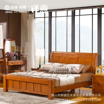 中式全实木储物高箱床1.8米双人卧室公主床橡木婚床批发