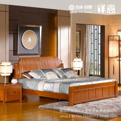 木景佳府中式全实木储物高箱床1.8米双人卧室公主床橡木婚床批发