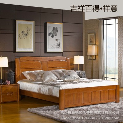木景佳府中式全实木床储物高箱床1.8米双人卧室公主床橡木床批发