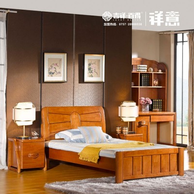 木景佳府中式全实木床1.2米儿童床卧室公主床橡木小孩单人床批发