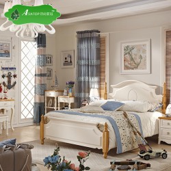 亚冠热销供应 白色实木床卧室家具组合 1.8m优质地中海实木软床