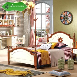 亚冠特价批发 优质地中海实木软床卧室家具组合 休闲儿童实木床
