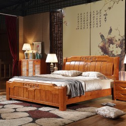 实木床现代中式实木床双人床1.5米1.8米全实木高箱储物床橡胶木床