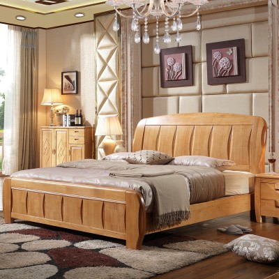 实木家具批发1.8米厚款双人床 实木床 橡木床高箱床 一件代发